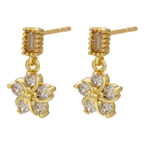 Fashion Flower Copper Drop Earrings Flowers Rhinestones Copper Earrings