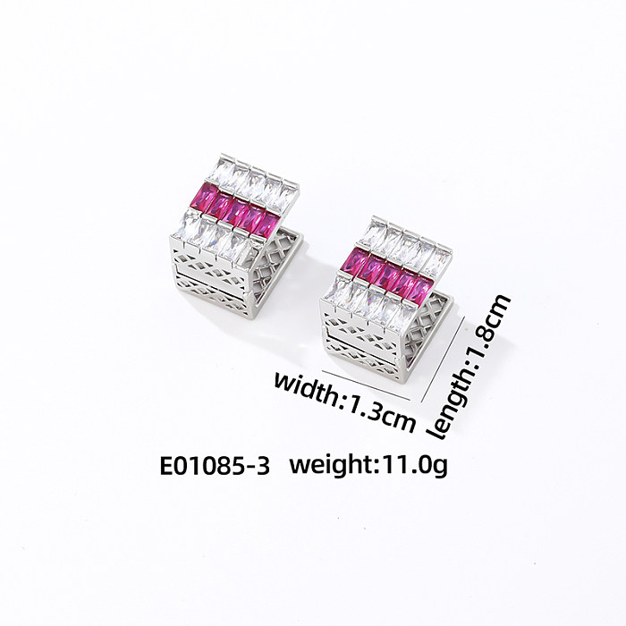 1 par de pendientes de circonita de cobre con incrustaciones cuadradas brillantes y dulces informales