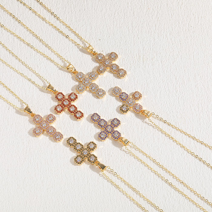 Elegante, klassische Kreuz-Kupferbeschichtung mit Zirkon-Anhänger und 14-Karat-vergoldeter Anhänger-Halskette
