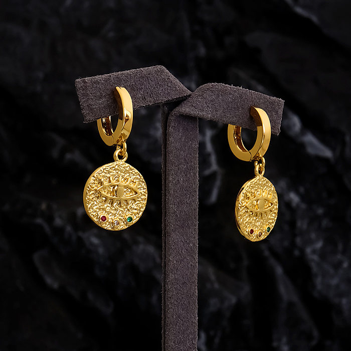 1 Pair Retro Ethnic Style Devil'S Eye Brass Plating Inlay Zircon 18K Gold Plated Drop Earrings
