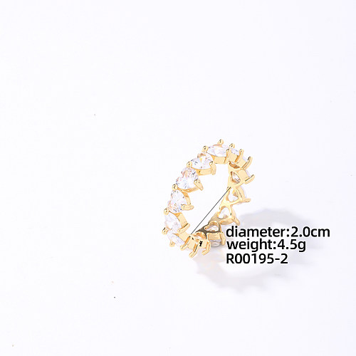 Casual Sweet Heart Shape Copper Plating Inlay Zircon Gold Plated Rings