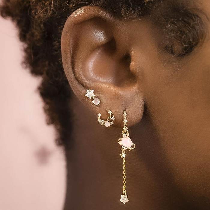 Sweet Star Tassel Brass Earrings Plating Zircon Copper Earrings
