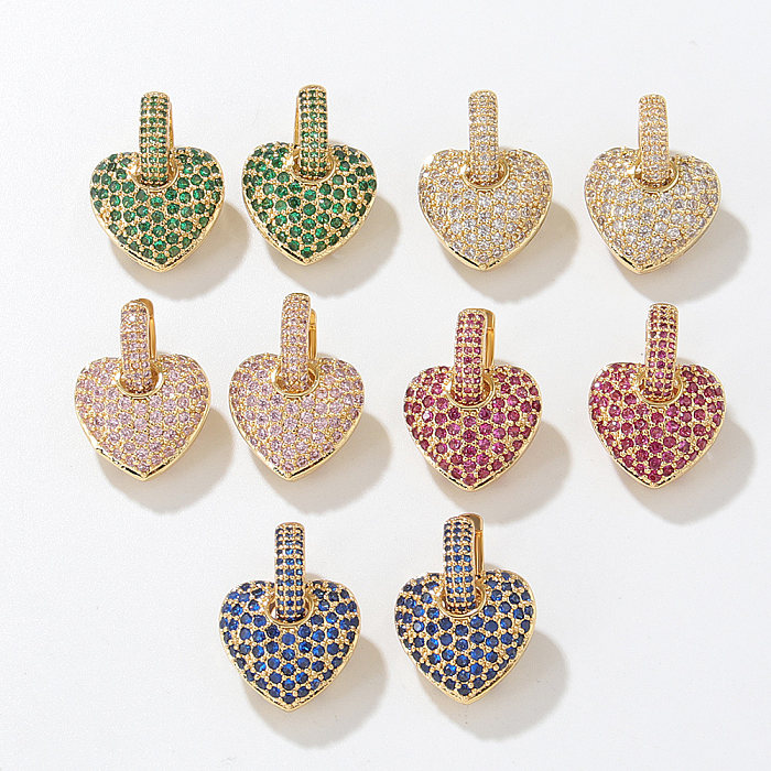 Pendientes colgantes de cobre con forma de corazón de estilo vintage Pendientes de cobre con incrustaciones de circonio