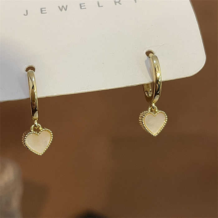 1 Pair Simple Style Heart Shape Copper Inlay Shell Drop Earrings
