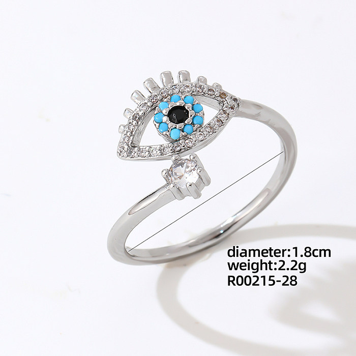 Luxurious Simple Style Shiny Square Eye Copper Plating Inlay Zircon White Gold Plated Open Rings