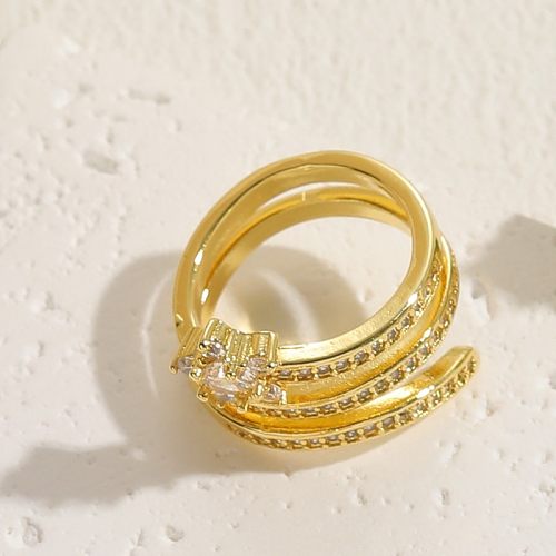 Elegant Classic Style Square Star Water Droplets Copper Asymmetrical Plating Inlay Zircon 14K Gold Plated Rings