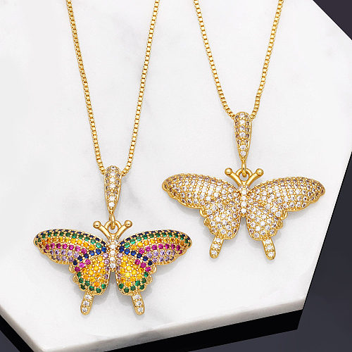 Fashion Butterfly Copper Pendant Necklace Inlay Zircon Copper Necklaces