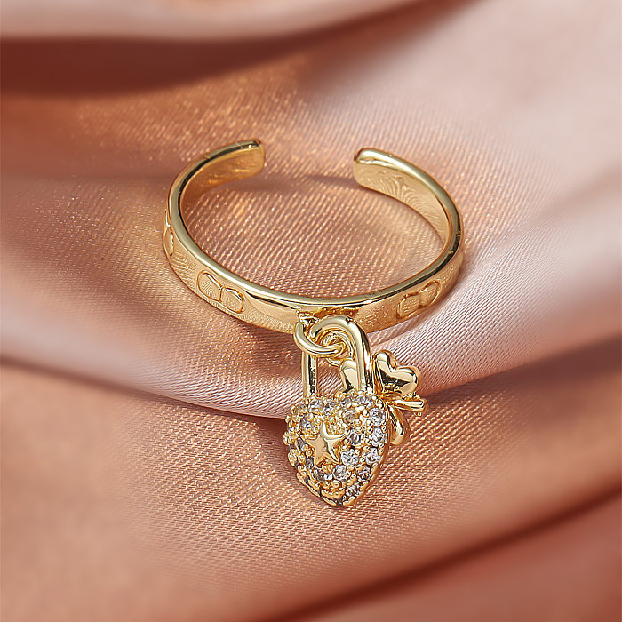 Fashion V-Shaped Women Inlay Zircon Copper Open Ring