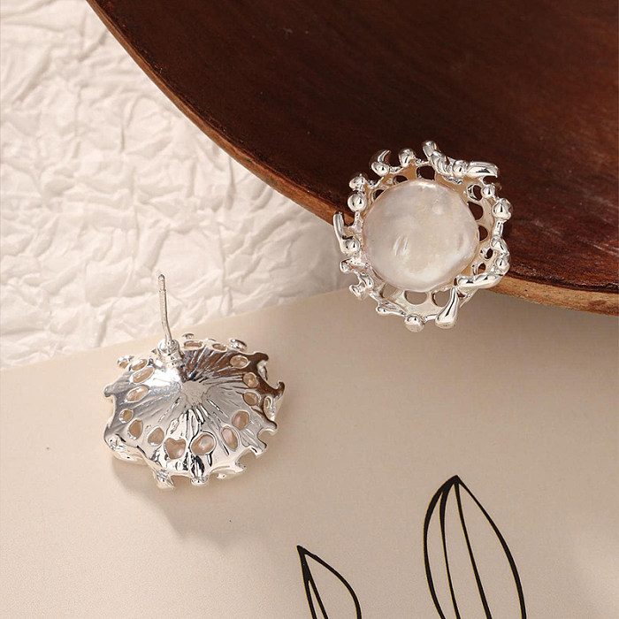 1 Pair Elegant Vintage Style Roman Style Geometric Inlay Copper Pearl Ear Studs