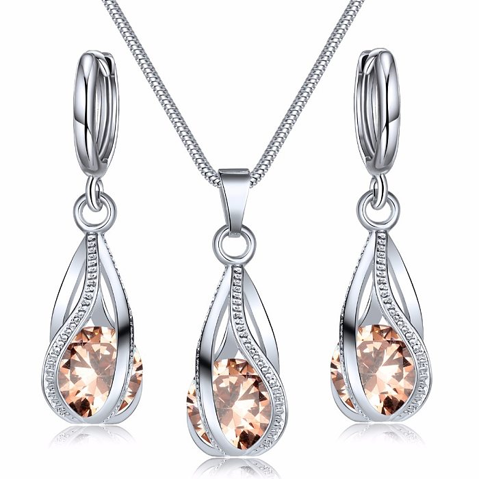 Luxurious Geometric Copper Plating Zircon Women'S Earrings Necklace