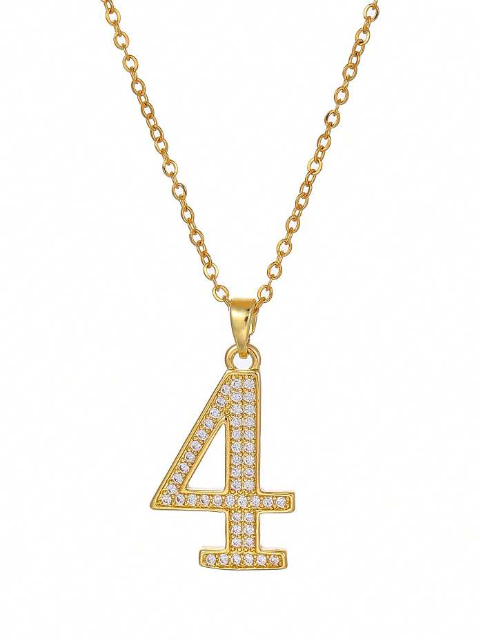 Classic Style Number Stainless Steel Copper Plating Inlay Zircon 18K Gold Plated Pendant Necklace