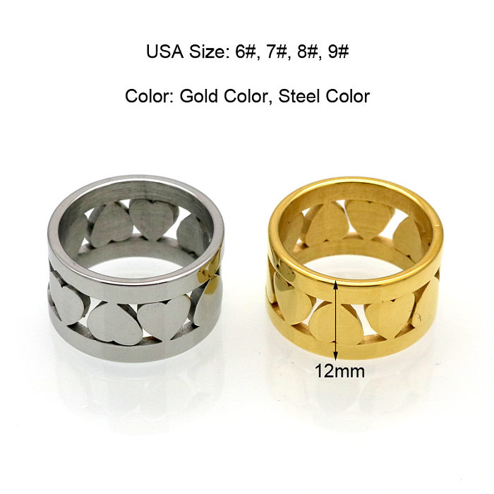 1 Piece Simple Style Heart Shape Titanium Steel Plating Rings