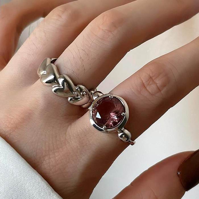 Anéis abertos de zircão com embutimento de cobre em formato de coração de estilo moderno