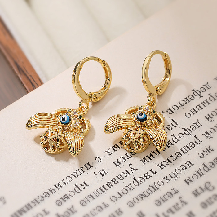 1 Pair Sweet Tortoise Bee Plating Inlay Copper Zircon 18K Gold Plated Drop Earrings