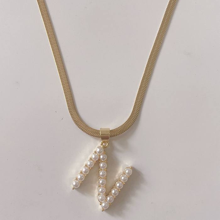 Collier avec pendentif en perles artificielles, élégant et luxueux, Style classique, en cuivre plaqué or 14 carats, en vrac
