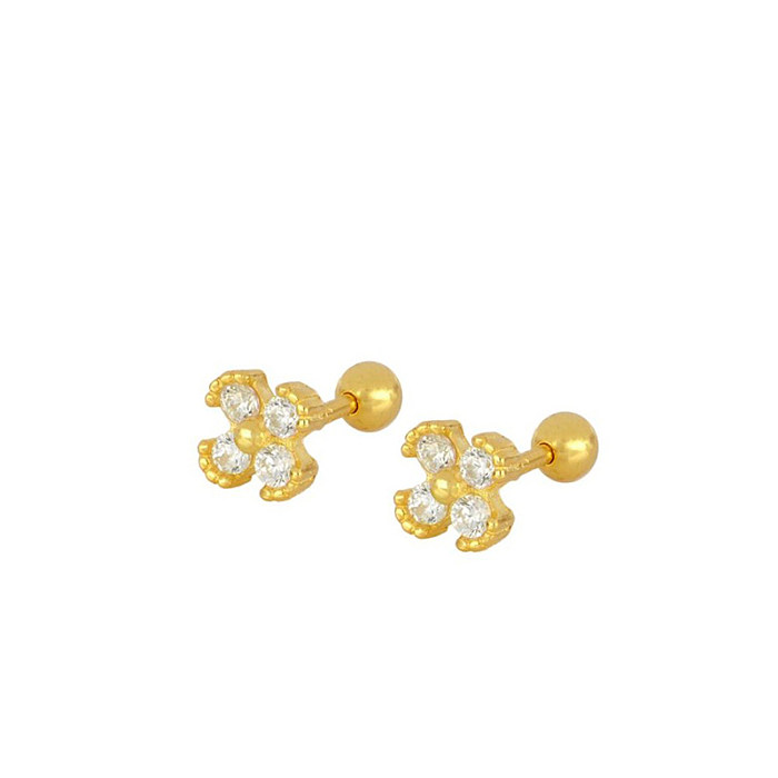 1 par de brincos estilo IG estilo clássico estilo coreano flor cobra borboleta chapeamento incrustação de cobre zircão branco banhado a ouro brincos de orelha