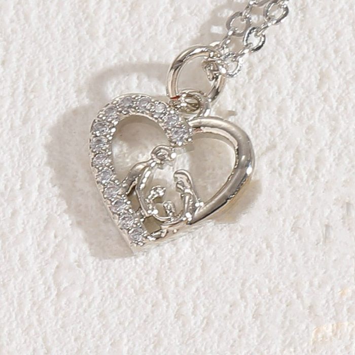 Collier pendentif pentagramme en forme de cœur, Style Simple et élégant, avec incrustation de cuivre et Zircon plaqué or 14 carats