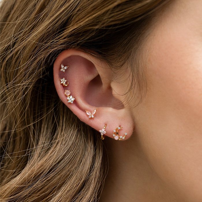 Fashion Star Moon Butterfly Copper Inlay Zircon Earrings 1 Set