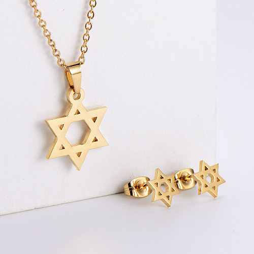 Simple Six-pointed Star Clavicle Chain Earrings Set Wholesale jewelry