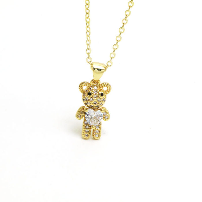 Simple Style Bear Copper Plating Inlay Zircon 18K Gold Plated Pendant Necklace