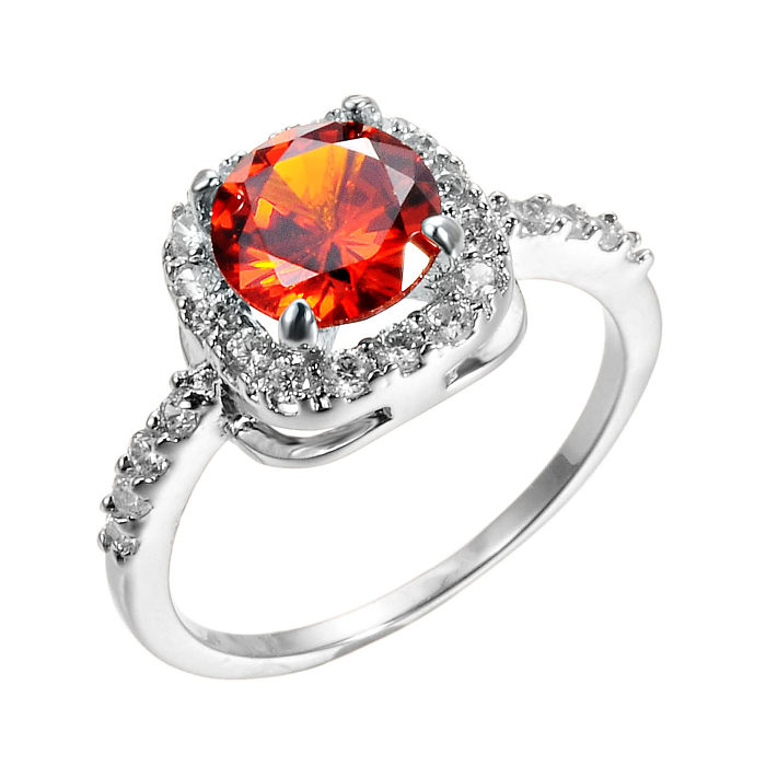 Elegantes anillos de piedras preciosas artificiales con incrustaciones de latón cuadrado Glam