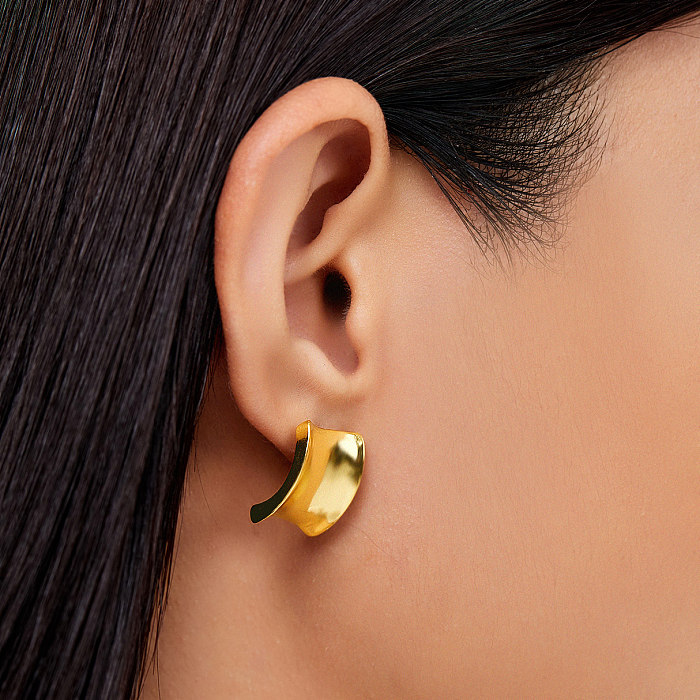 Retro Square Brass Gold Plated Ear Studs 1 Pair