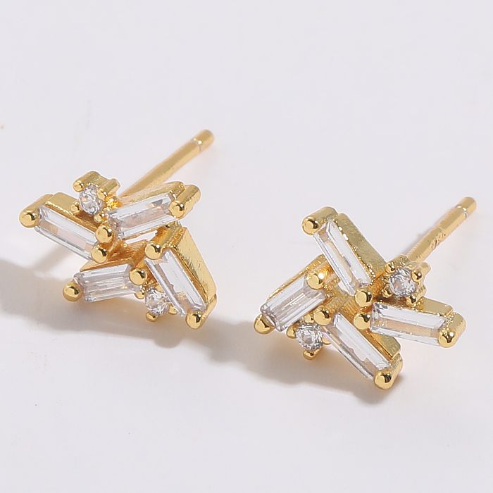 1 Pair Simple Style Rectangle Copper Plating Inlay Zircon Ear Studs