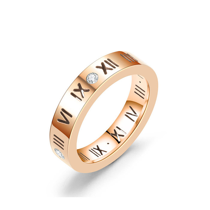 Lässiger schlichter Stil mit Nummern-Titan-Stahlbeschichtung, ausgehöhlter Inlay-Zirkon-Ring