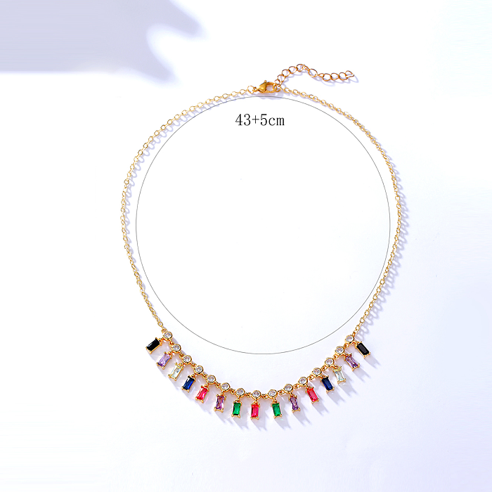 Lässige, schlichte Halskette mit runden Wassertropfen, rechteckiger Verkupferung, Inlay aus Zirkon, 18 Karat vergoldet