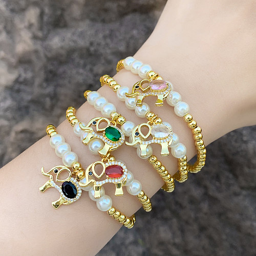 Bracelets artistiques en cuivre et Zircon, perles d'imitation d'éléphant, Animal brillant, en vrac