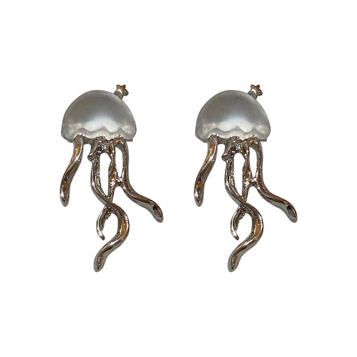 1 Pair Casual Sweet Jellyfish Copper Irregular Plating Inlay Resin Ear Studs