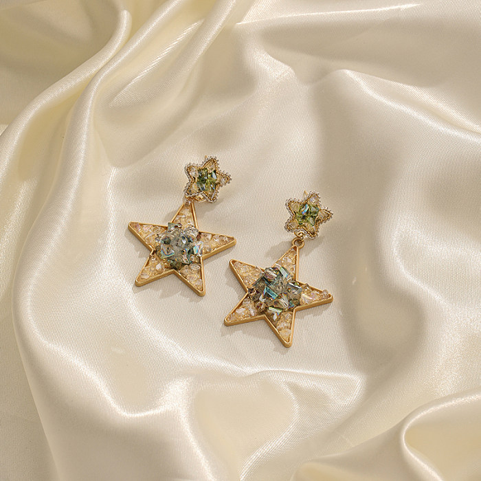 1 Pair Simple Style Pentagram Plating Inlay Copper Crystal Zircon 18K Gold Plated Drop Earrings