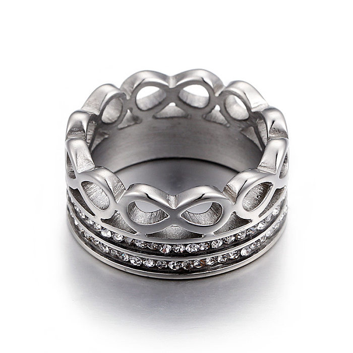 Europeo y americano personalizado popular suerte 8 palabras doble fila diamante acero titanio temperamento moda mujer anillo acero titanio adorno