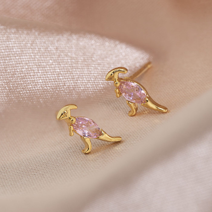 jewelry Cartoon Small Dinosaur Inlaid Zircon Animal Earrings Wholesale Jewelry