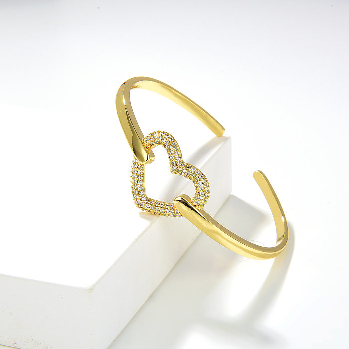 New Simple Inlaid Zircon Heart-shaped Geometric Copper Hollow Open Bracelet