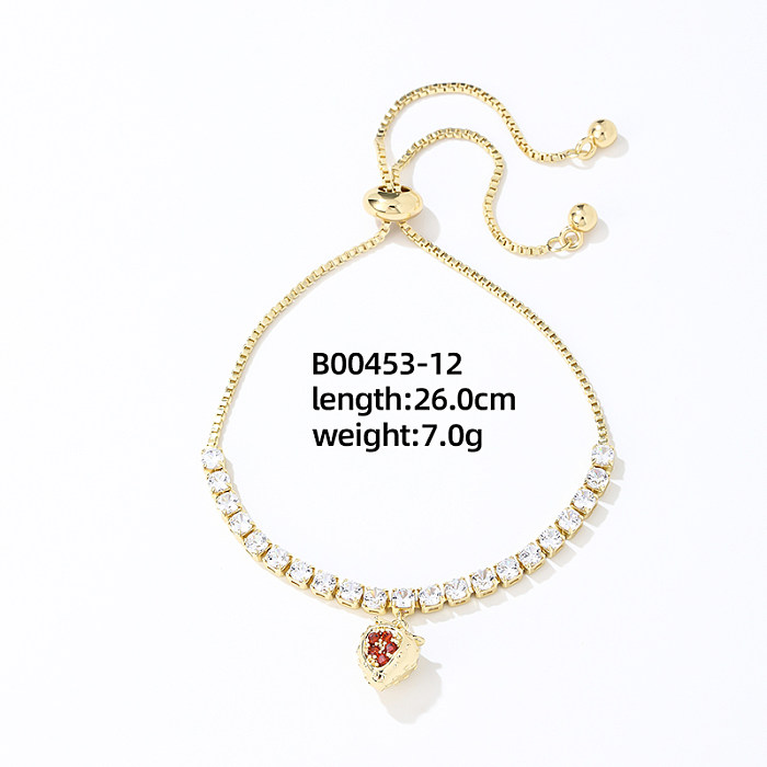 Elegant Luxurious Heart Shape Flower Copper Plating Inlay Zircon Gold Plated Bracelets