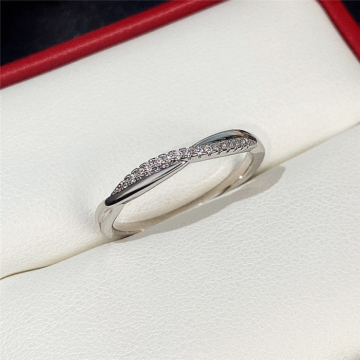 Fashion New Full Circle Full Inlaid Zircon Platinum Plated Copper Ring