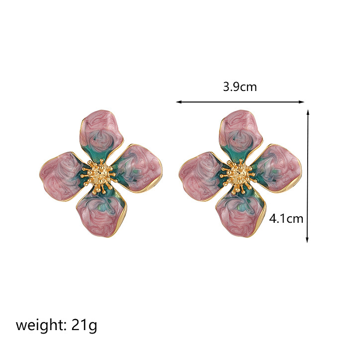 1 Pair Business Flower Three-dimensional Copper 18K Gold Plated Ear Studs