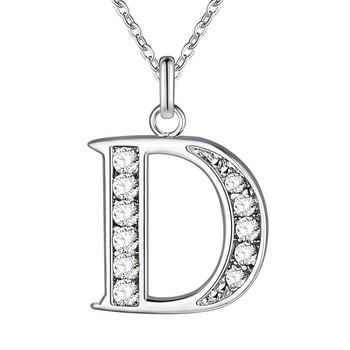 Simple Style Letter Copper Plating Inlay Artificial Diamond Silver Plated Pendant Necklace