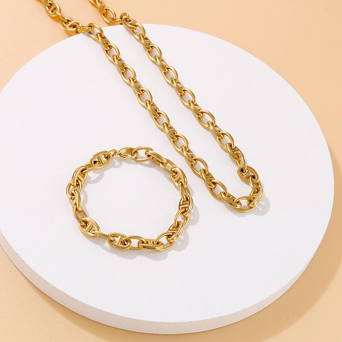 Neue Mode Oval Ring Offene Schnalle Edelstahl Halskette Armband Set Großhandel schmuck