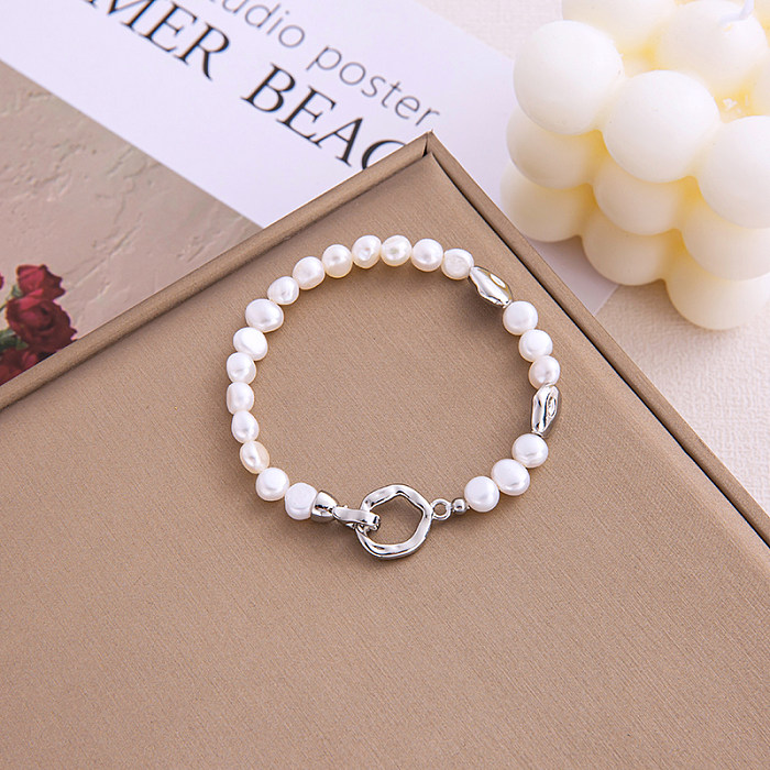 Baroque Style Round Freshwater Pearl Copper Plating Bracelets Necklace