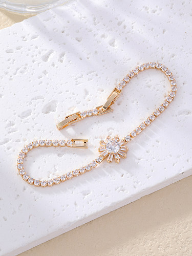 Simple Style Flower Copper Plating Inlay Zircon Gold Plated Bracelets