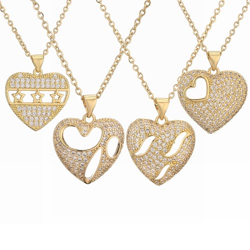 IG Style Simple Style Heart Shape Copper Plating Inlay Zircon Gold Plated Pendant Necklace