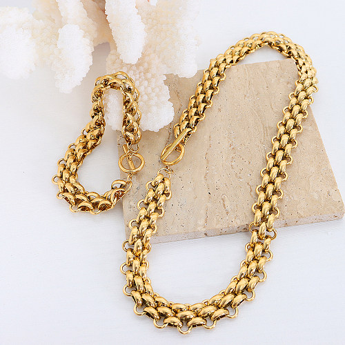 Collar de pulseras chapadas en oro de 18 quilates con revestimiento de acero de titanio de color sólido estilo fresco hip-hop