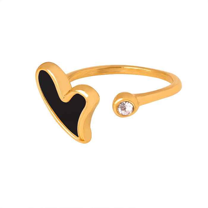 Vacation Sweet Leaf Heart Shape Titanium Steel Plating Inlay Shell Zircon 18K Gold Plated Rings