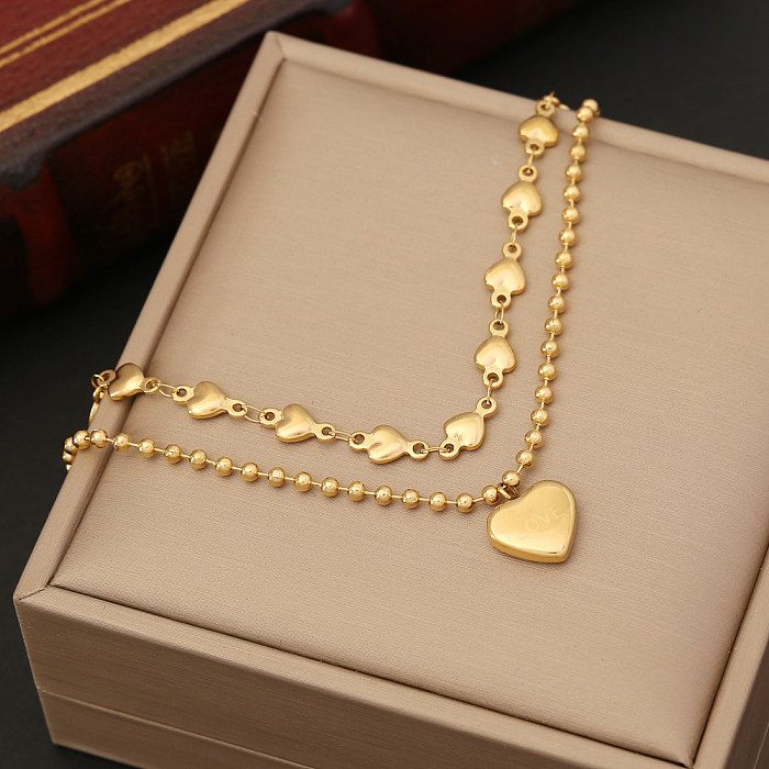 Mode coeur forme acier inoxydable perle placage incrustation Zircon Bracelets boucles d'oreilles collier