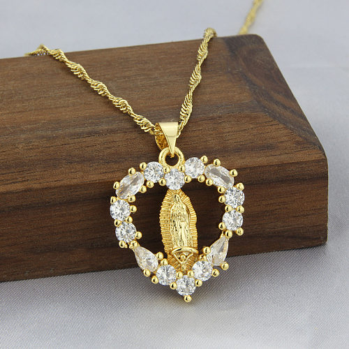 Nuevo Collar de cobre de la Virgen María con incrustaciones de diamantes en forma de corazón
