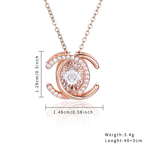 Classic Style C Shape Copper Plating Inlay Zircon Rose Gold Plated Pendant Necklace