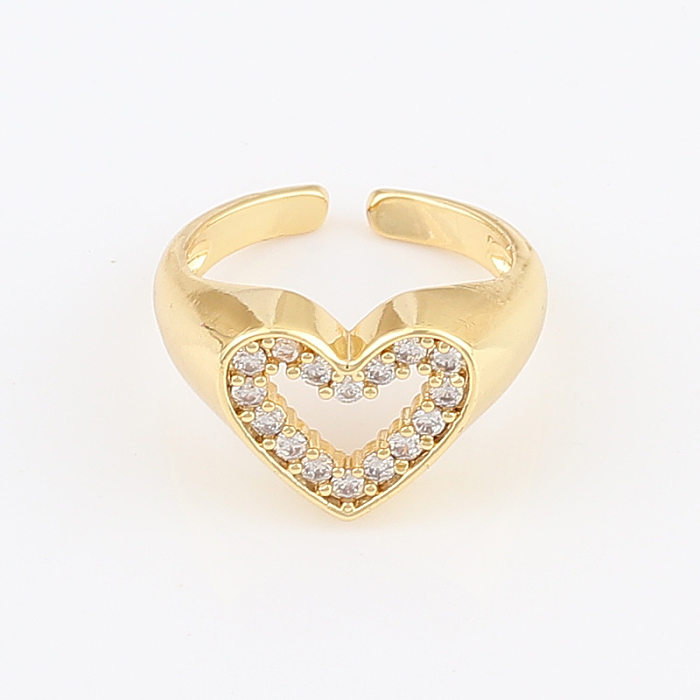 Fashion Heart Shape Copper Open Ring Inlaid Zircon Copper Rings