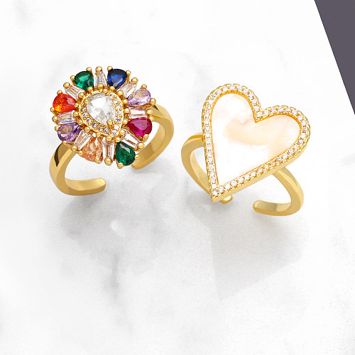 1 Piece Retro Water Droplets Heart Shape Copper Plating Inlay Zircon Open Ring